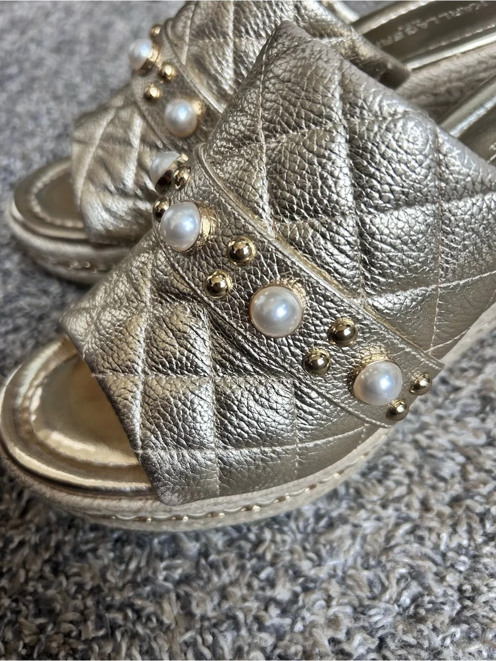 Karl Lagerfeld Paris Camila Espadrille Wedge Sandals Champagne size 8.5